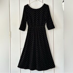 Sezane Adelma Dress Midi Black Velvet with Glitter Polka Dots Size 36 US 4